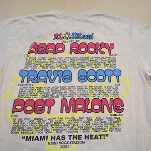 Travis Scott White Graphic T-Shirt with Pink and Blue Print